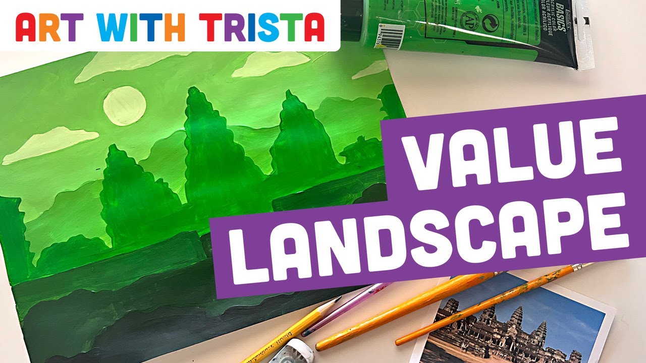 Value Landscape Monochromatic Painting with Tints and Shades Video Tutorial - Art With Trista