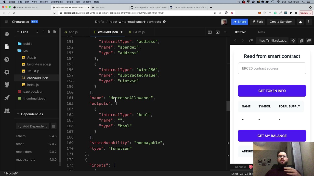Integrate React.js with Smart Contracts (read / write / events)