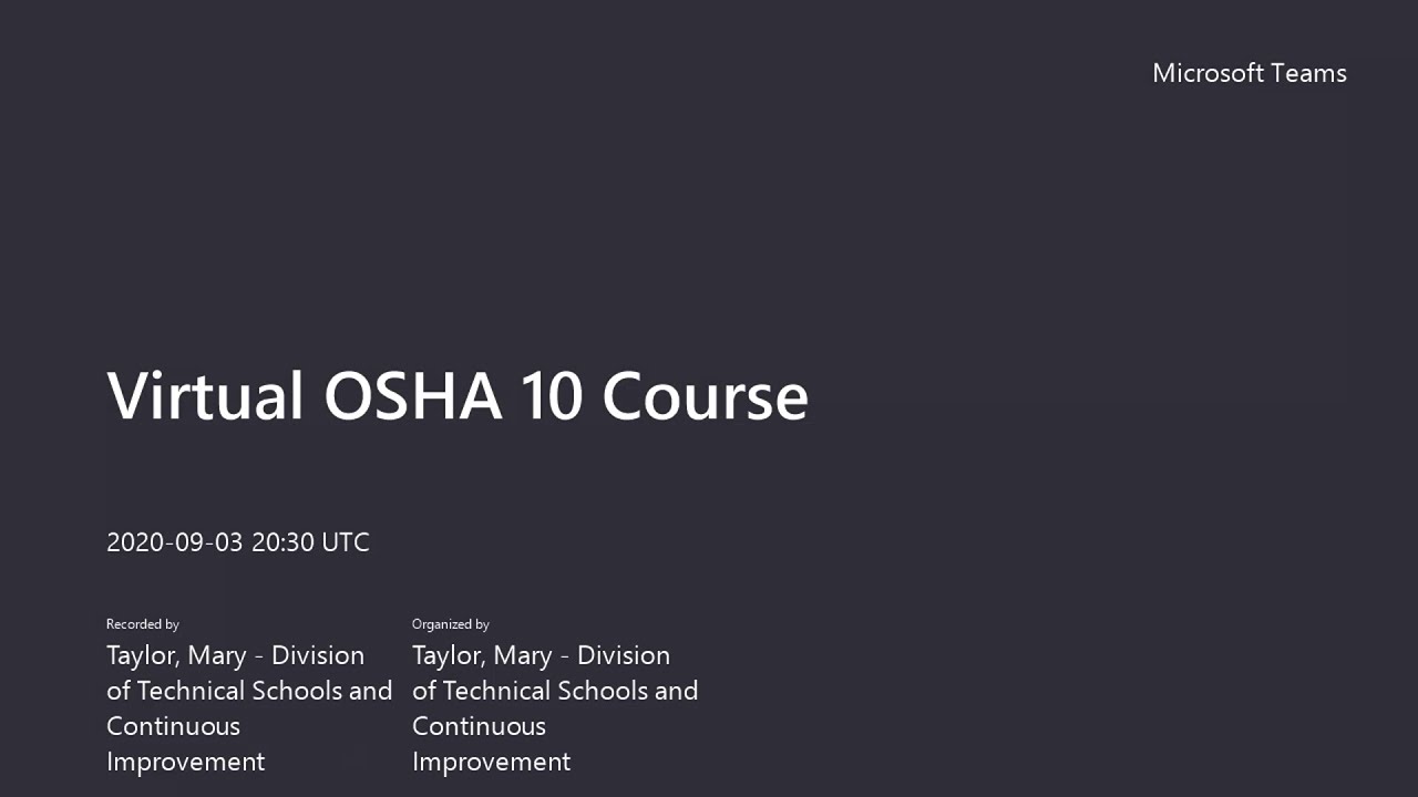 Virtual OSHA 10 Course
