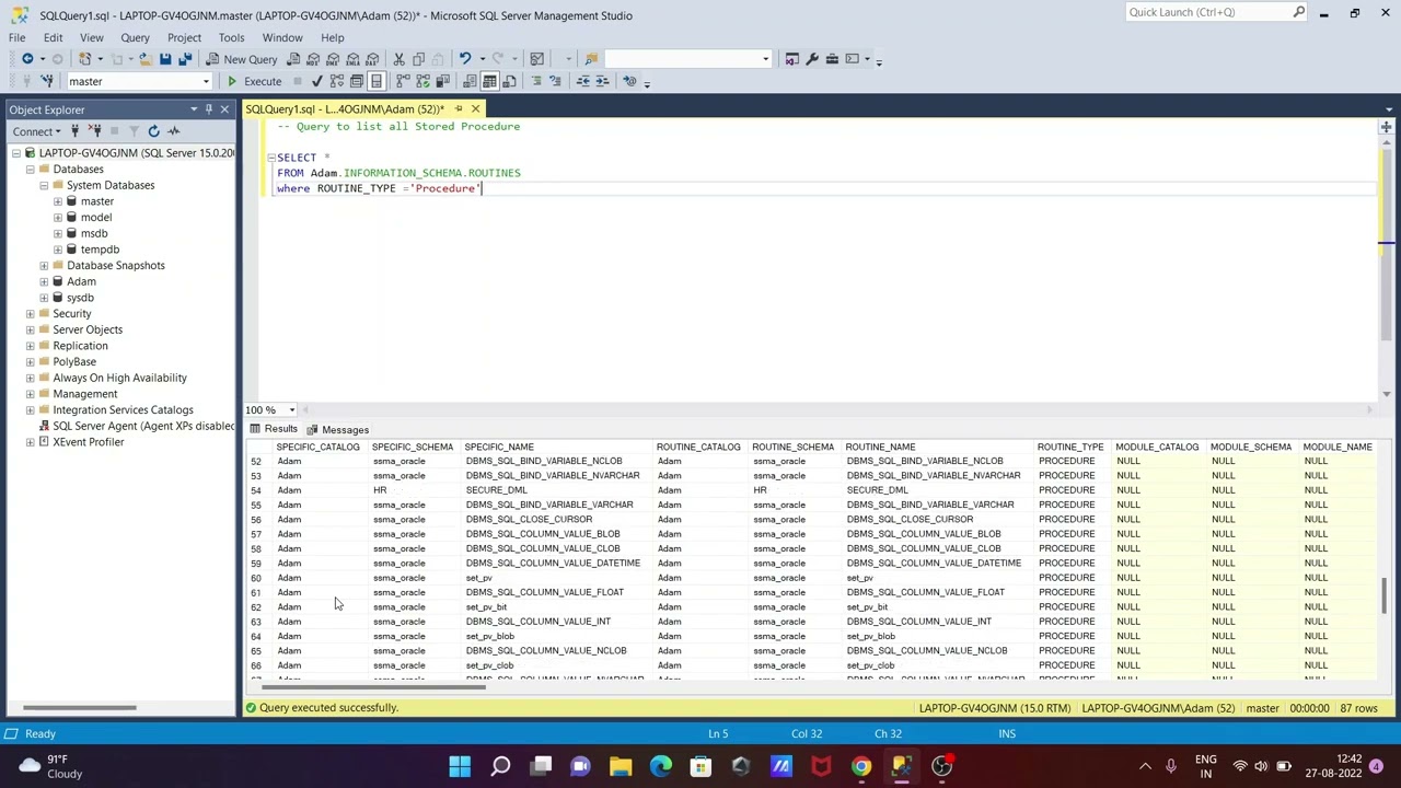 List All Stored Procedures in a SQL Server