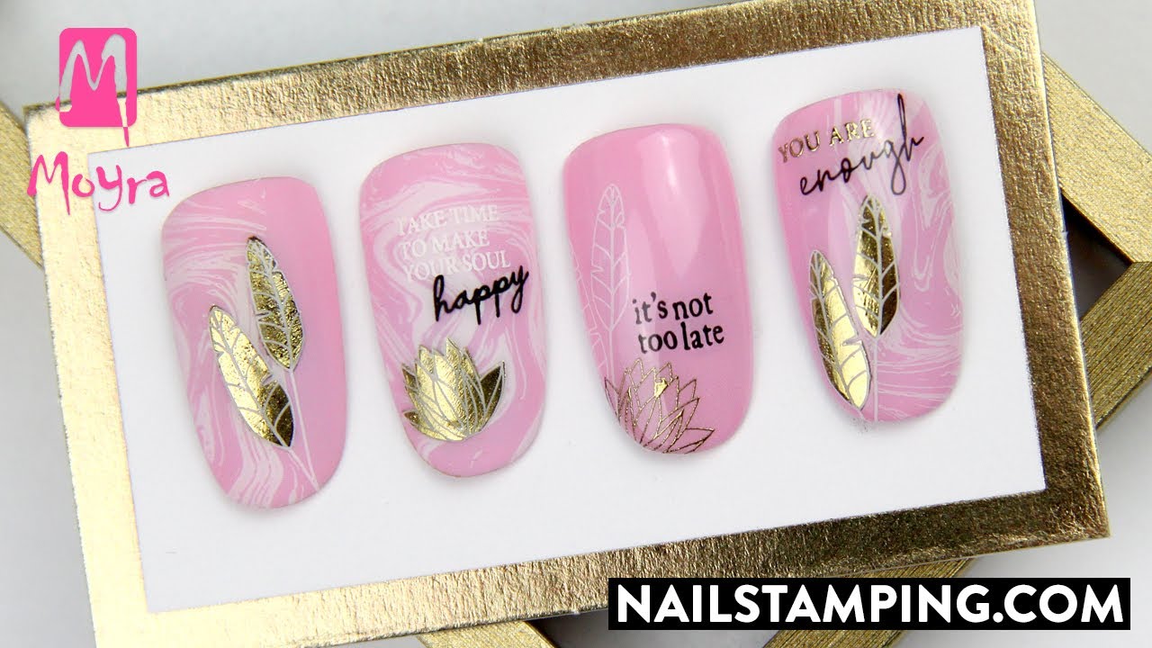 Layered stamping nail art with gold effect (nailstamping.com)