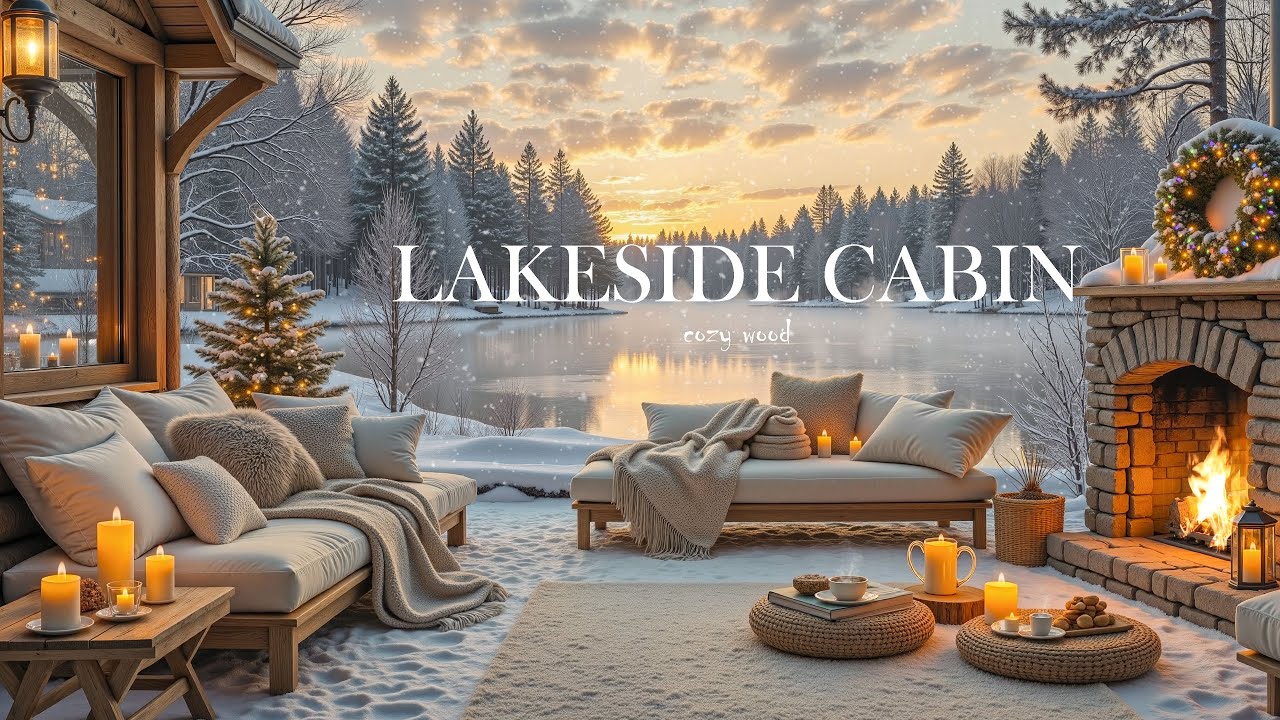❄️ Cozy Winter Lakeside Cabin | Soft Jazz & Warm Fireplace Ambience for Relaxation & Focus 4K