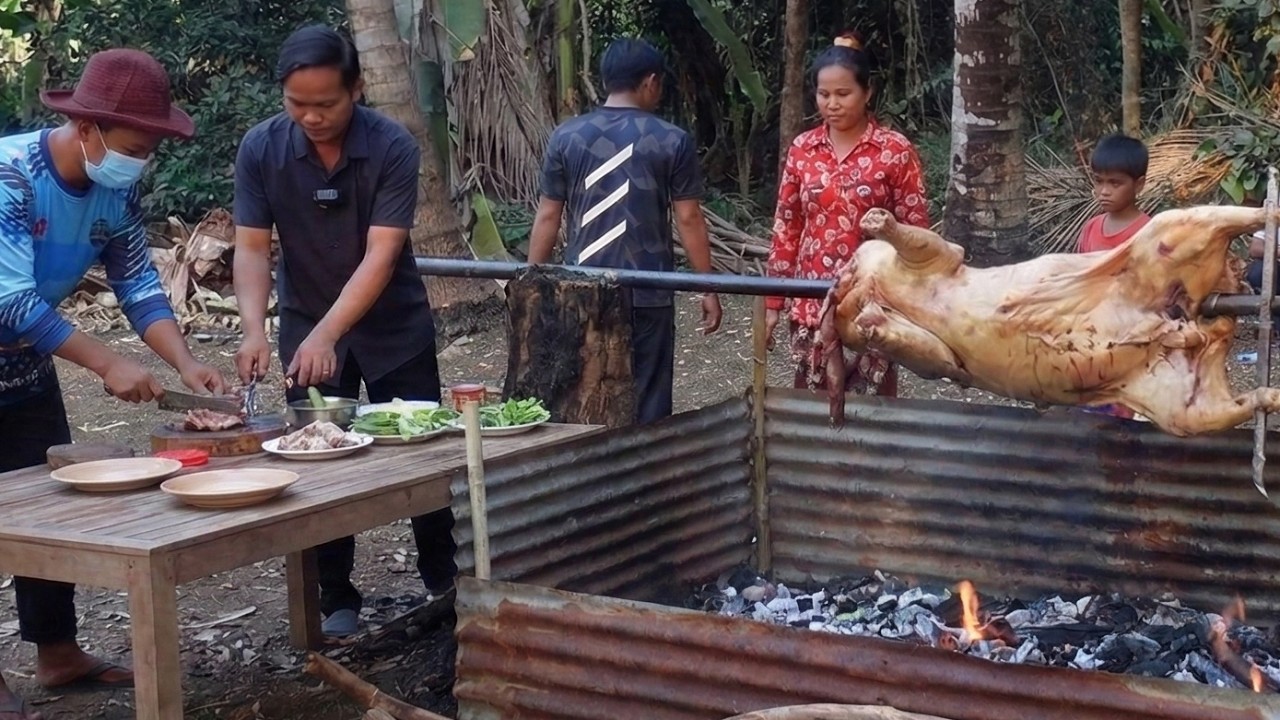 Village Wedding Feast Roasting a Whole Cow for a Special Day