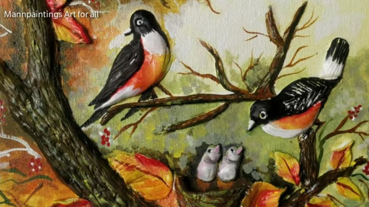 Beautiful Bird Nest Art|Easy clay art |Relief Painting #diy #painting #art #craft #acrylicpainting