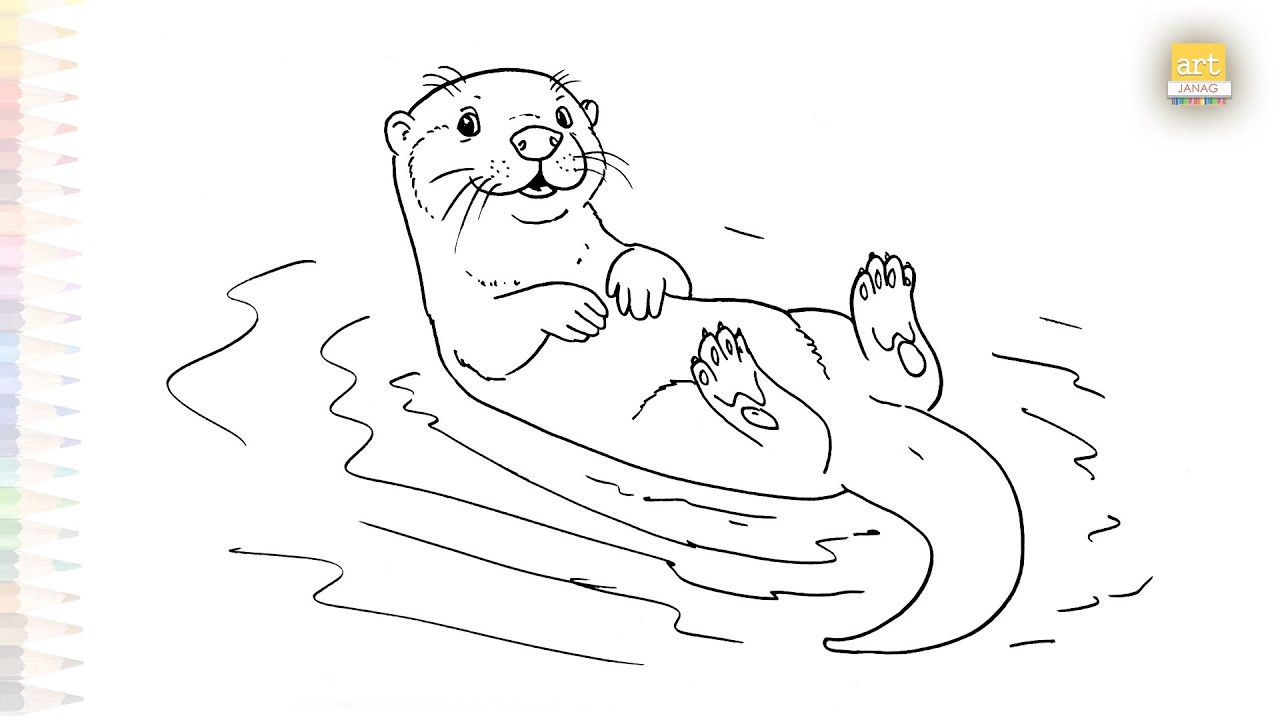 Otter swimming drawings easy | Outline sketches | How to draw A Otter step by step | #artjanag