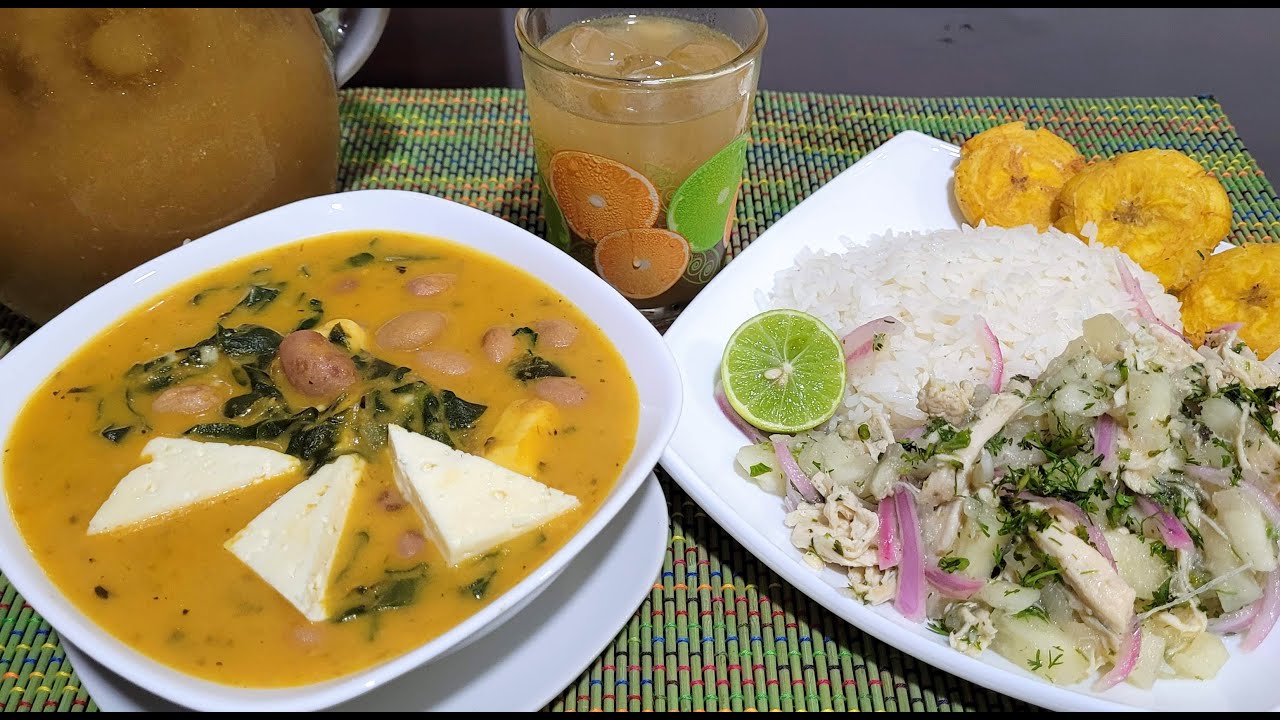 ALMUERZO Ecuatoriano 🇪🇨Completo Sopa de frejol tierno con acelga, Picante de pollo y Jugo Naranjilla