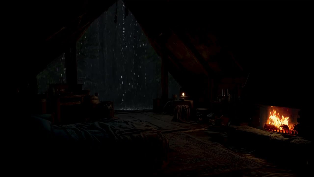 24 Hours in a Rainy Cave ⛈️🌧️ Staying Warm by the Fire Through a Thunderstorm 🔥 Relax & Unwind