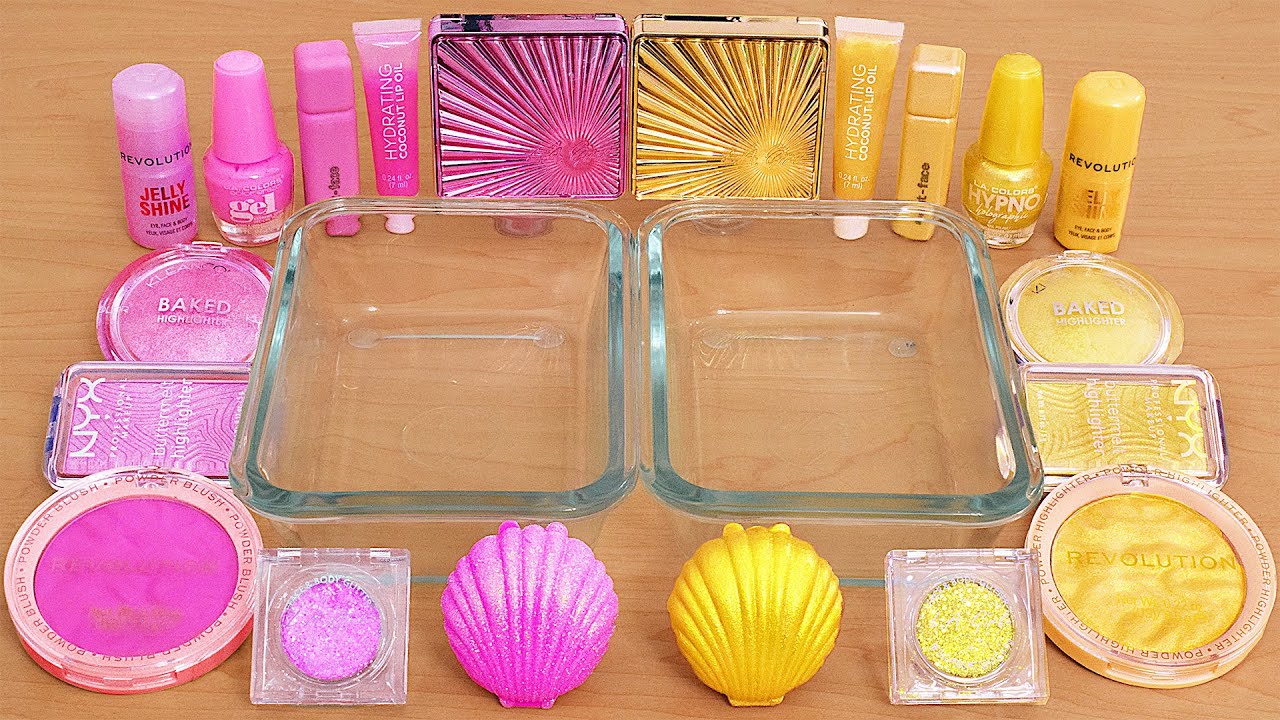 Pink vs Gold - Mixing Makeup Eyeshadow Into Slime ASMR