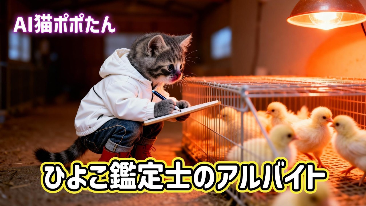 AI猫ポポたん ひよこ鑑定士のアルバイトに行く