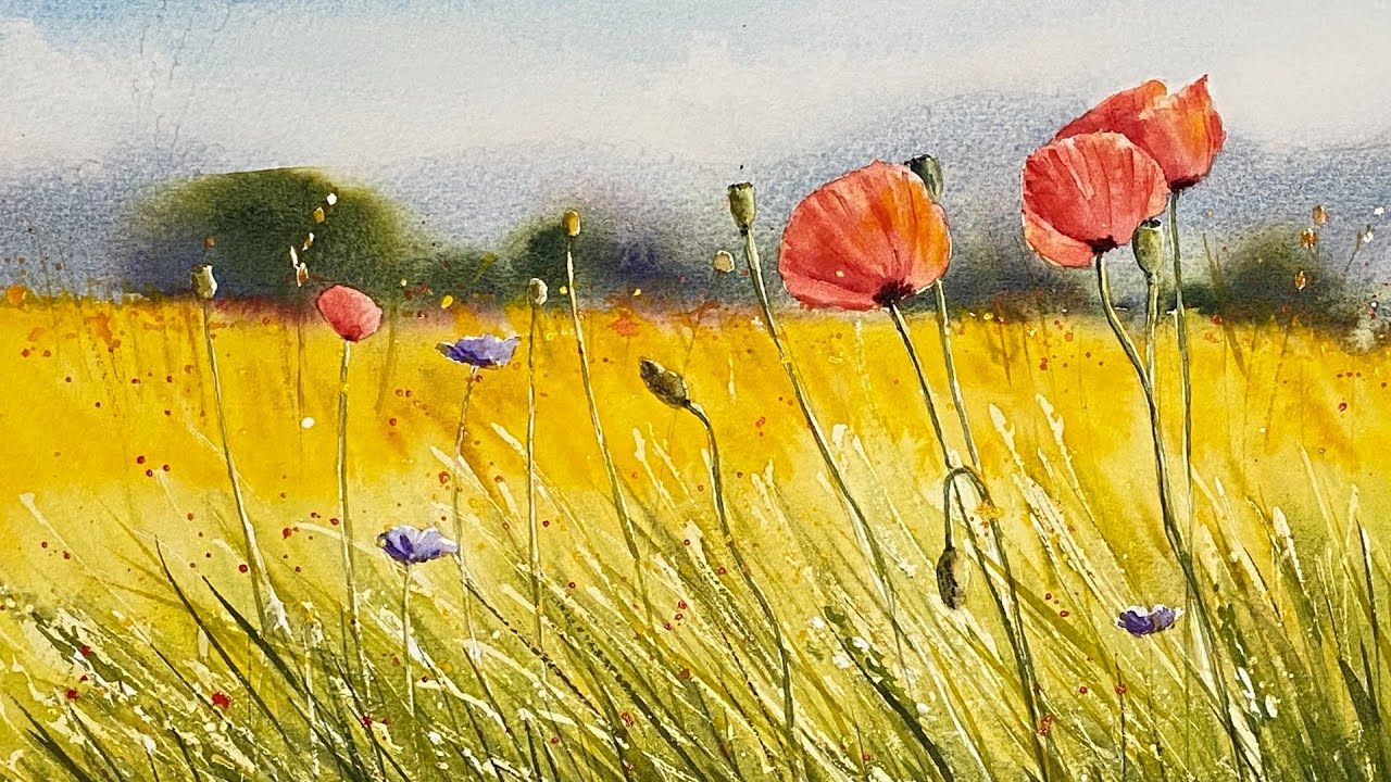 How To Paint A Simple Poppy Field In Watercolour