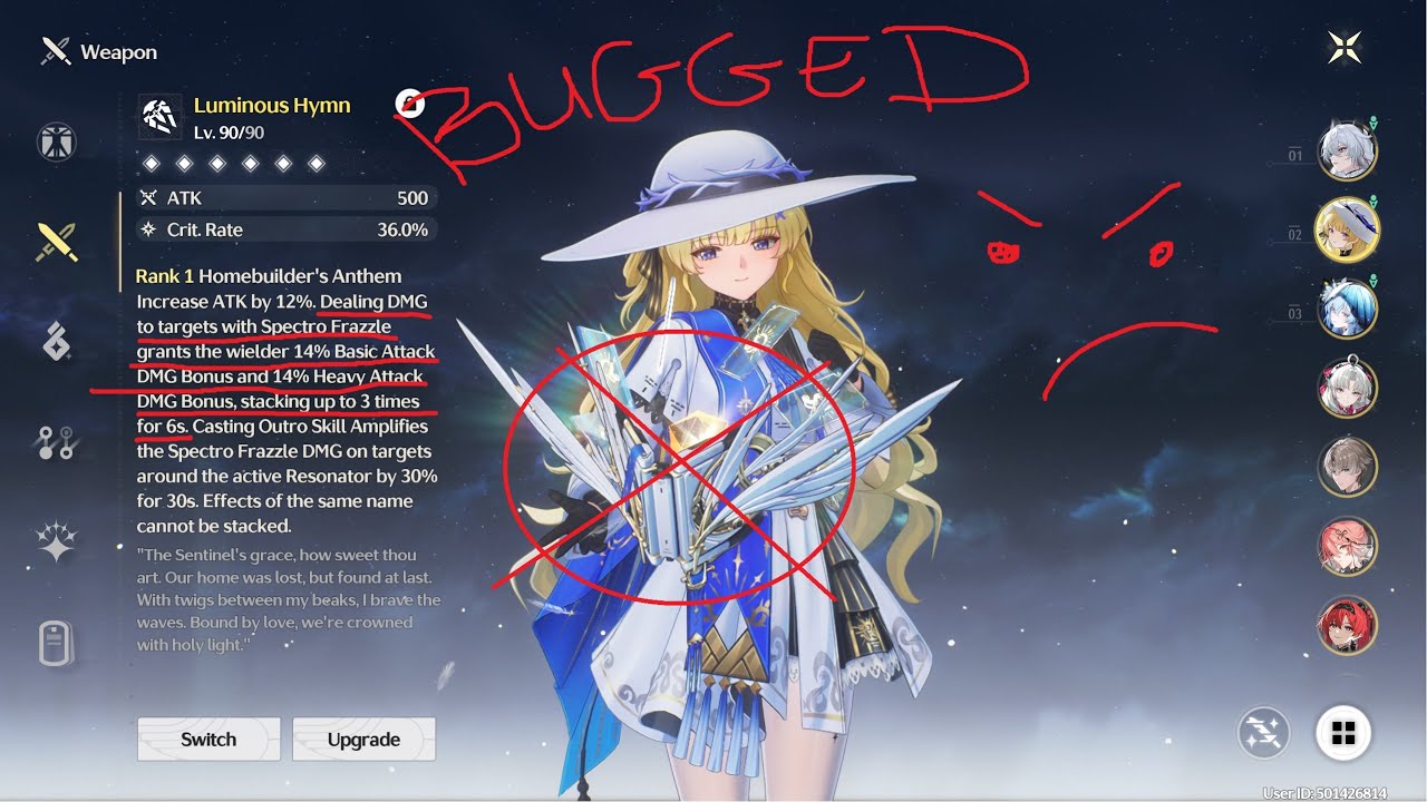Wuthering Waves Phoebe Luminous Hymn Severe Bugged. Bonuses don't work.