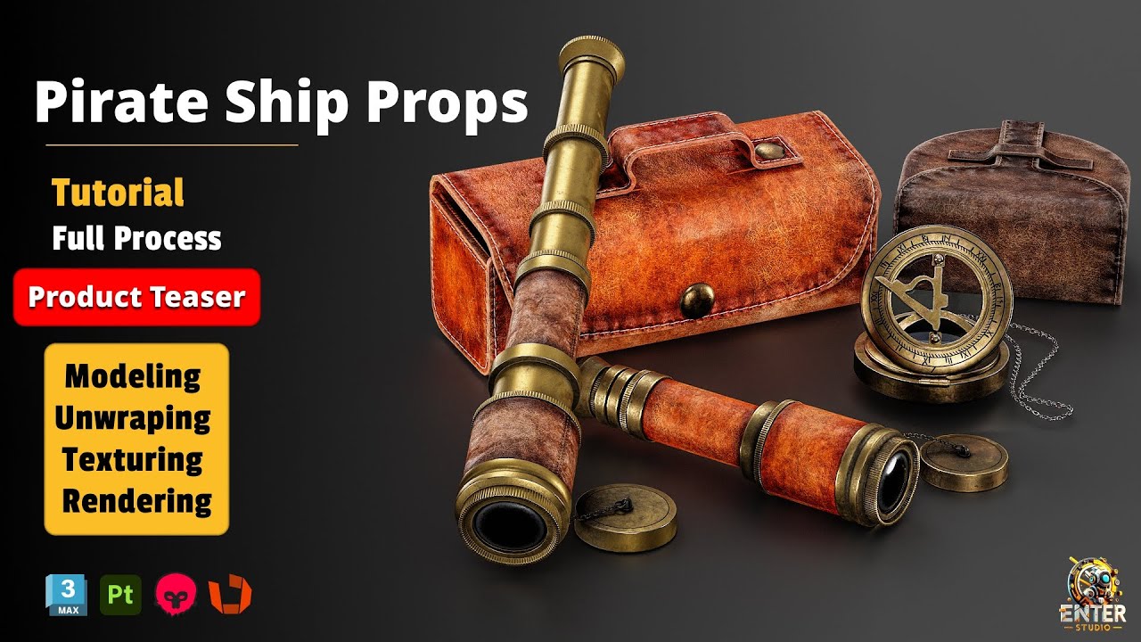 Modeling and texturing and Rendering Pirate Telescope and compass