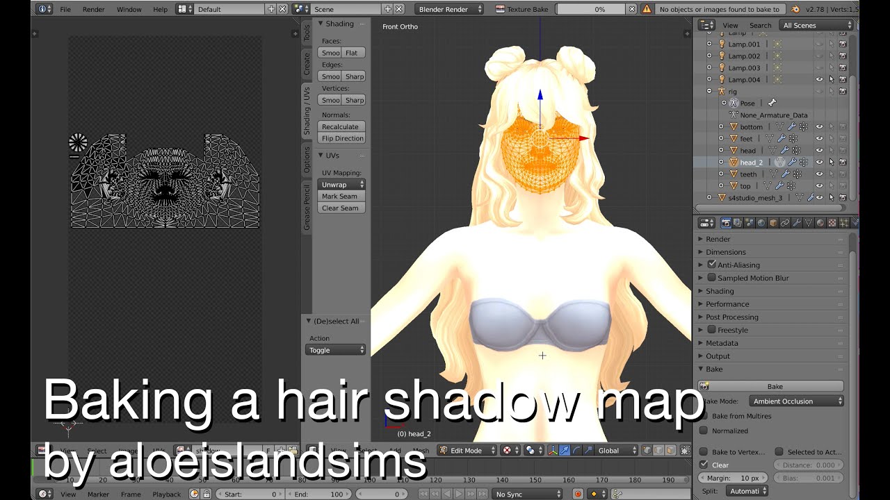 Tutorial For Baking a Shadow Map For a Sims 4 Hair