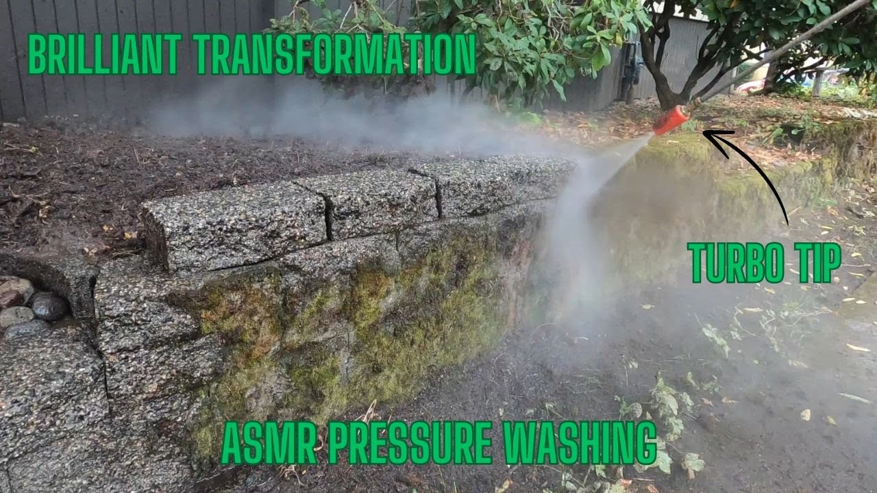 Large Mossy Wall Made New Again (ASMR). #asmr, #pressurewashing, #satisfying, #asmrcleaning,