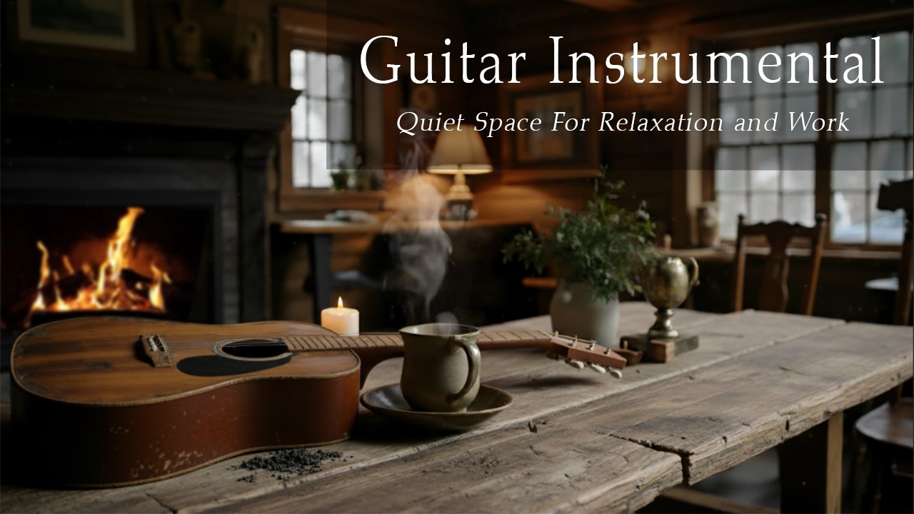Quiet Night Guitar 🌙 Soft Acoustic Melodies & Fireplace Comfort (2 Hours)