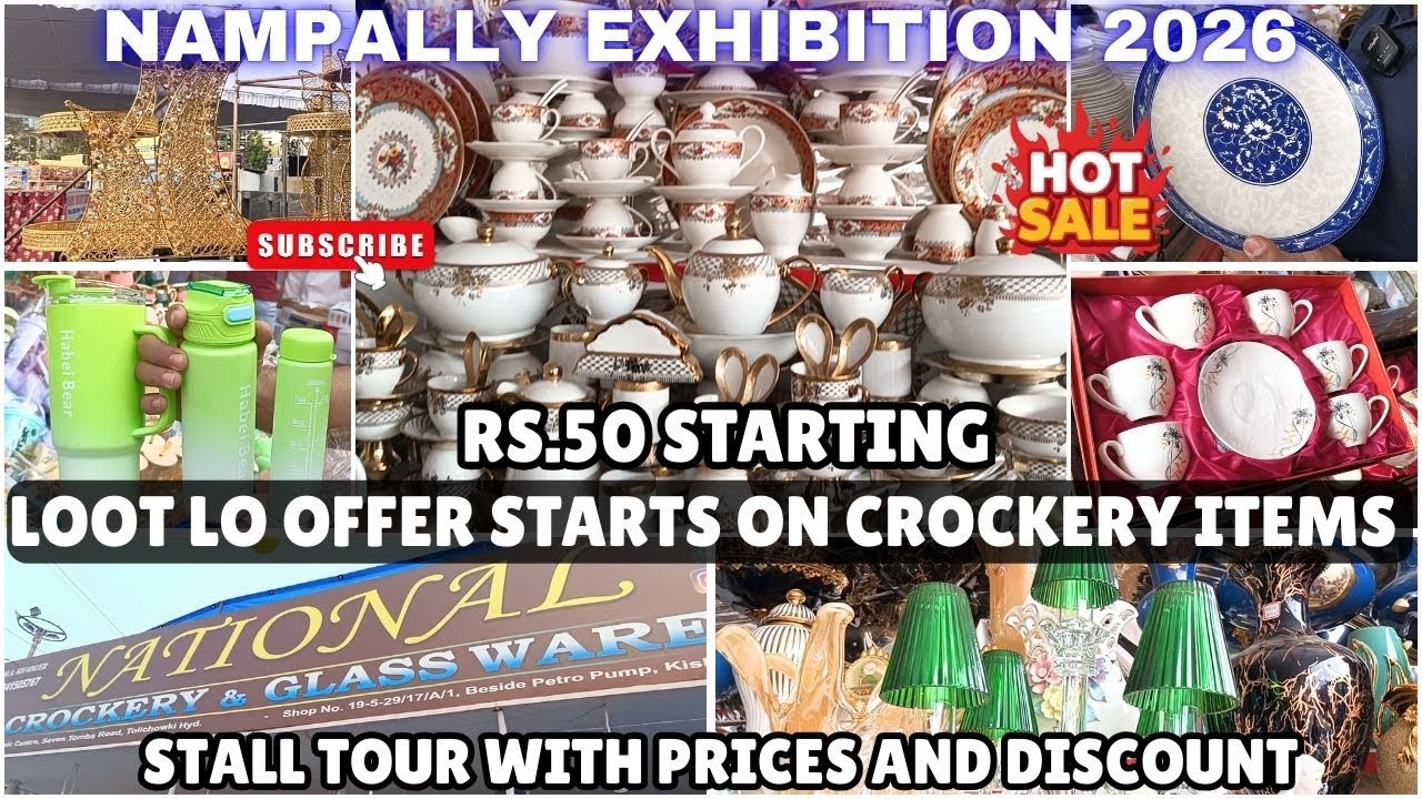 Rs.50 Crockery at Numaish 2026😱Loot Lo Offer | Nampally Exhibition Full Price Stall Tour