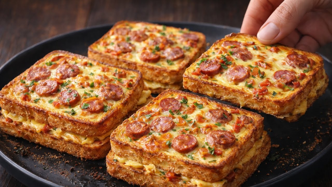 Вы еще никогда не пробовали такой вкусный завтрак – рецепт пиццы-сэндвича из тостов прямо из духовки