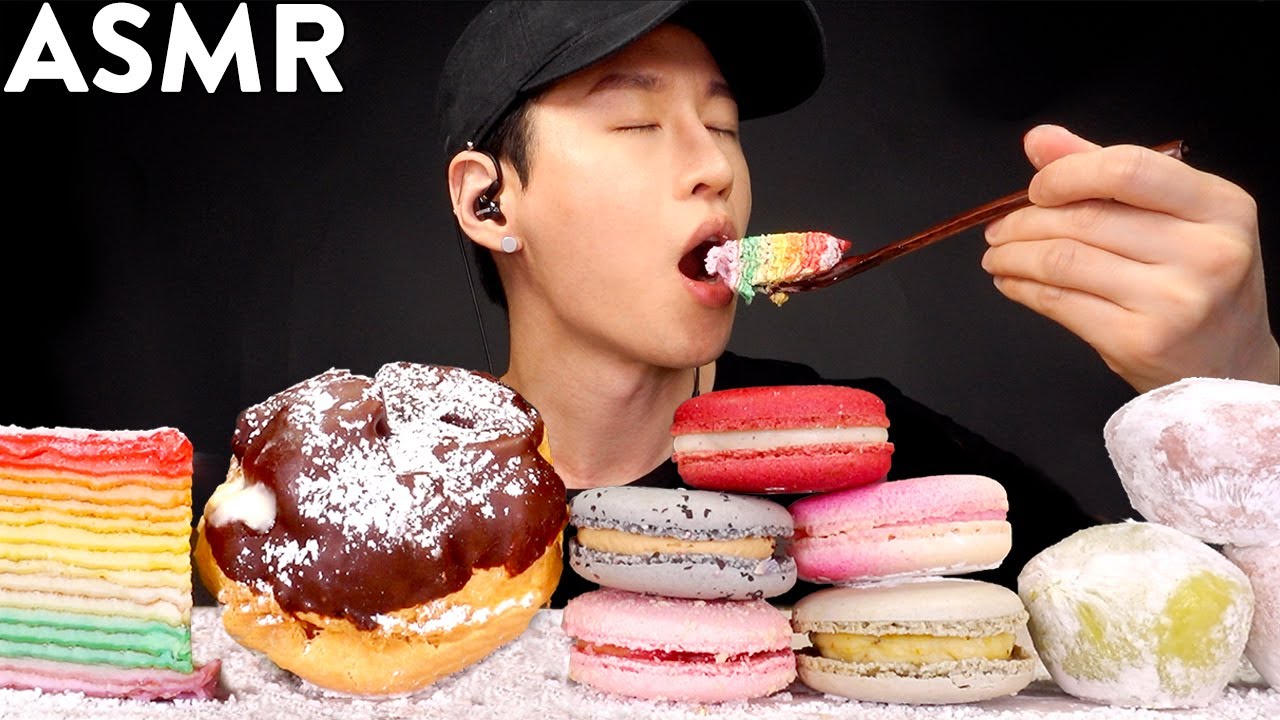 MOST POPULAR FOOD FOR ASMR (MOCHI ICE CREAM, CREPE CAKE, MACARONS & CREAM PUFFS) NO TALKING