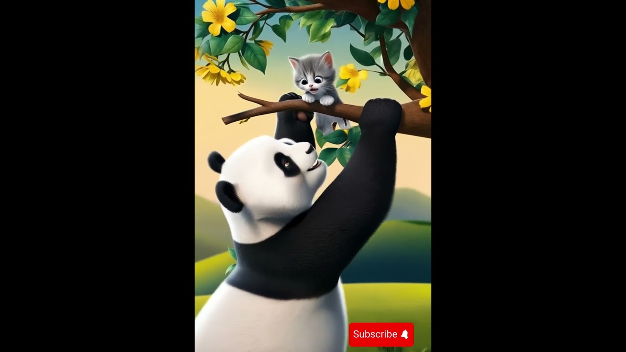 Tiny Kitten Saved by Unlikely Friend: A Climbing Panda  #cat #panda