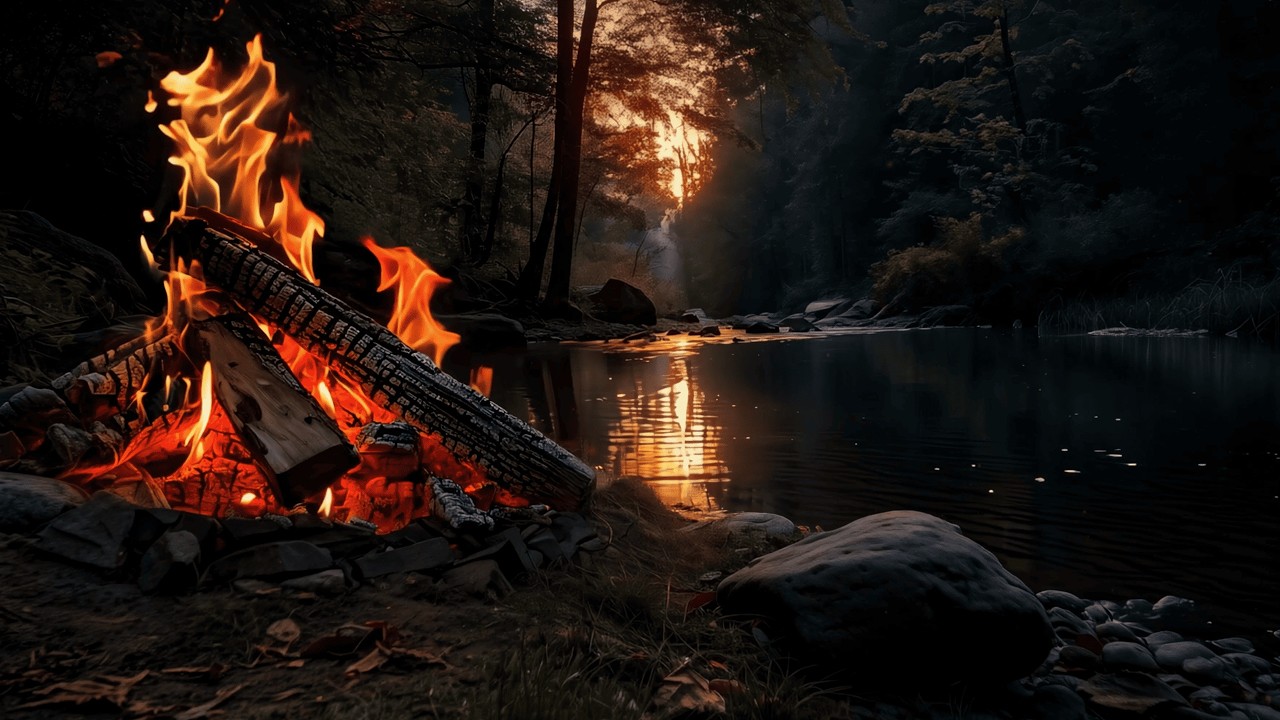 Quiet Riverside Campfire 4K 🌊🔥 Calming Forest Sounds for Sleep & Focus