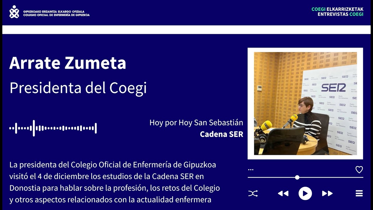 Entrevista a la presidenta del COEGI, Arrate Zumeta, en Cadena Ser San Sebastián