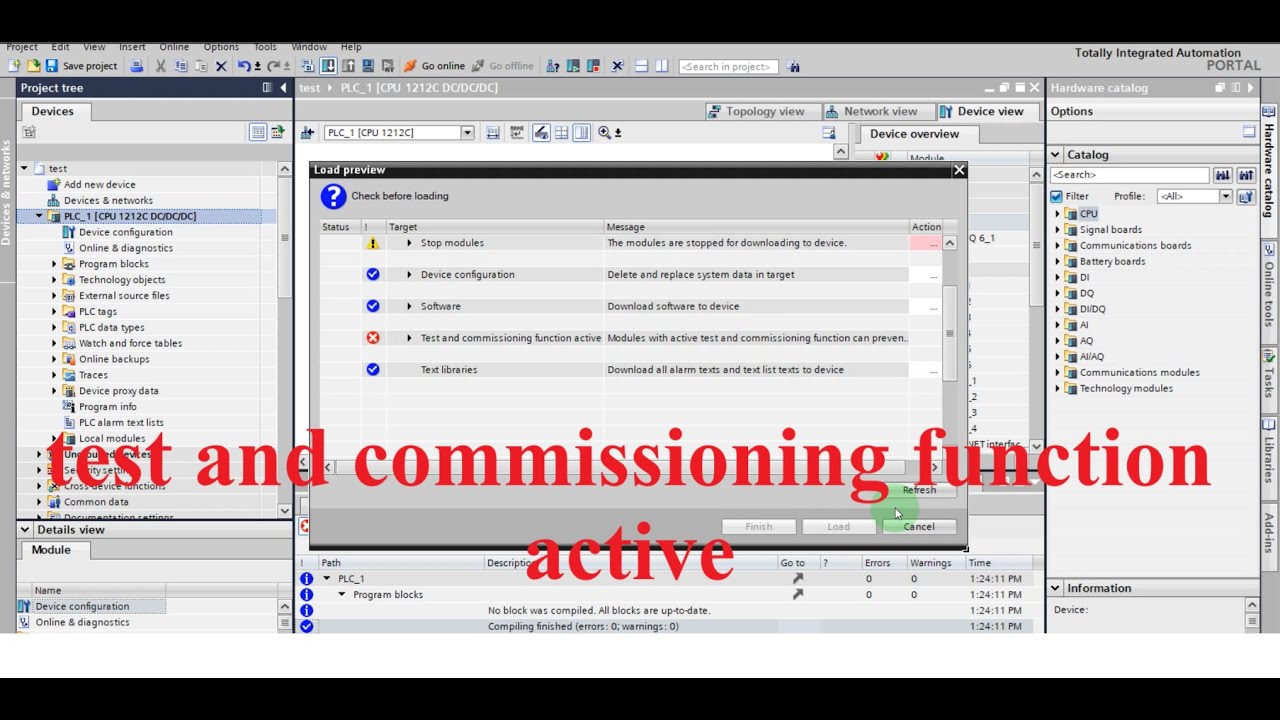 TIA Portal test and commissioning function active - problem solved