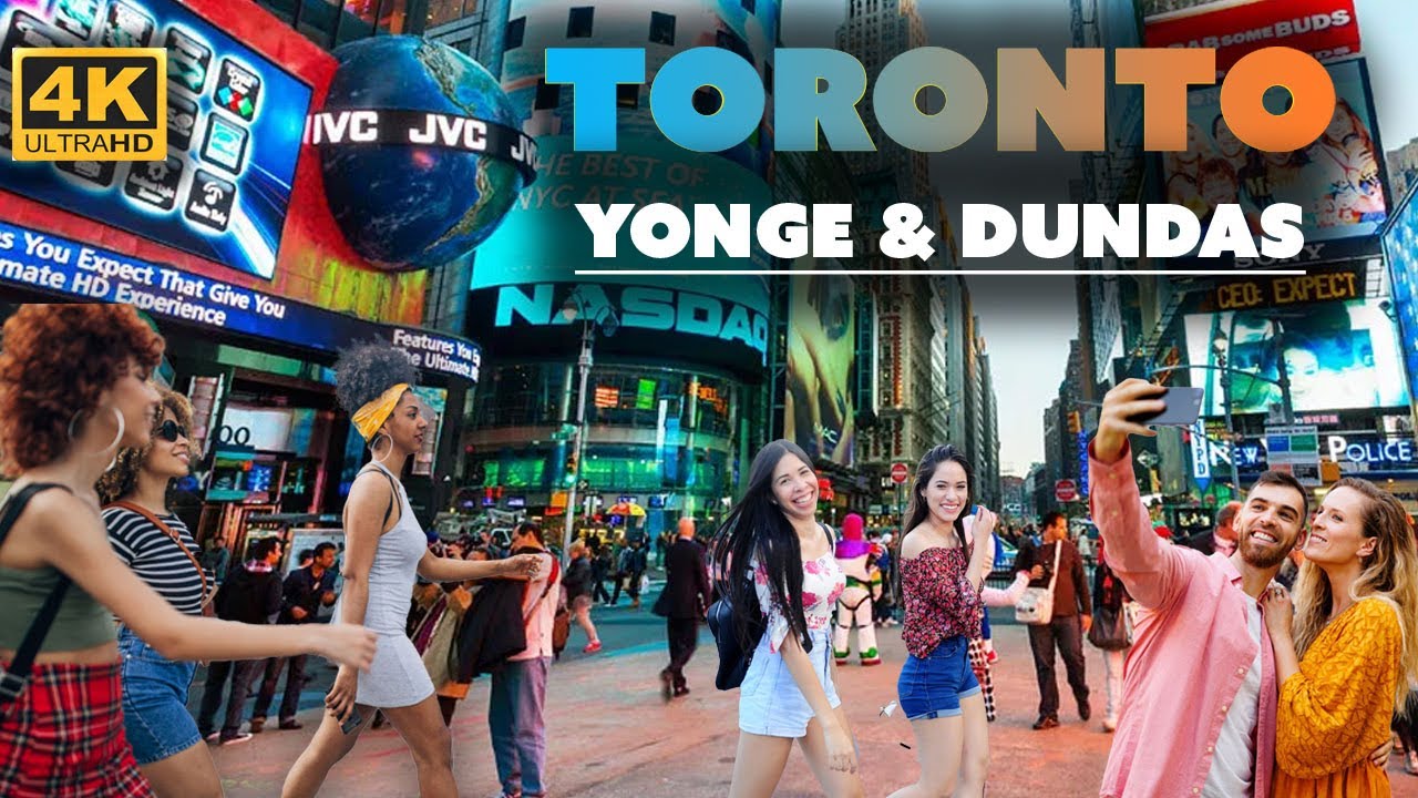 【4K】Toronto Dundas Square Walk | Street Performers Vendors & Eaton Centre #toronto #calgary #canada