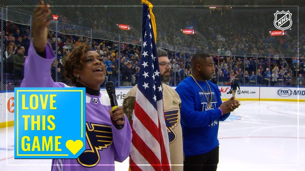 Blues fans join Eva Millar-Galvan for incredible anthem on Veterans Day