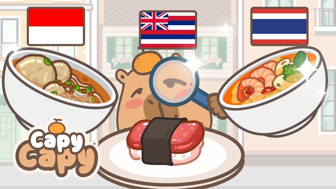 Capy Capy / World Food Trip 2: Indonesia, Hawaii, Thailand / Capybara cartoon / ASMR mukbang