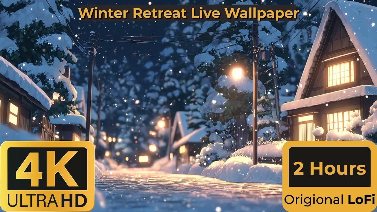 Cozy anime winter retreat | Relaxing 2 hour looping live wallpaper with a cozy lofi soundscape