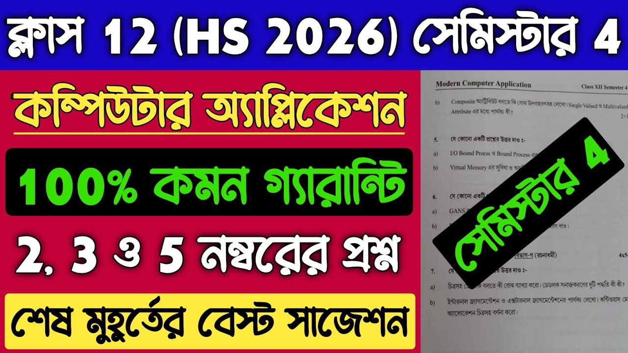 Class 12 Computer Application Suggestion 2026 Semester 4 | HS 4th Semester Computer Application 2026