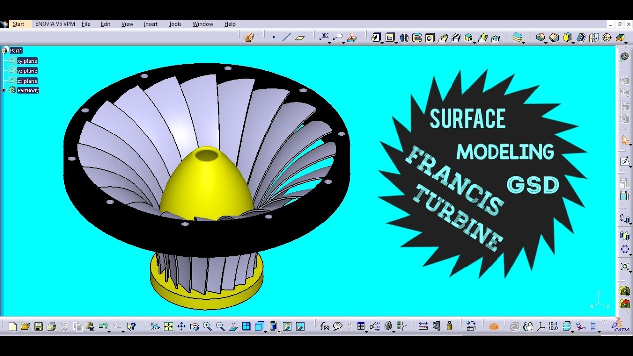 Francis turbine in generative shape design catia v5  | Surface modeling |  how to design turbine?
