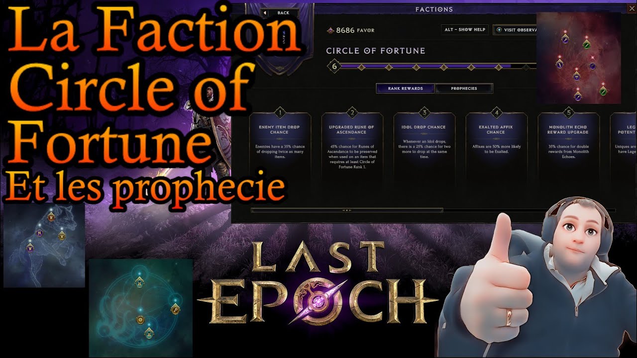 Last Epoch Faction Circle of Fortune et les prophecie