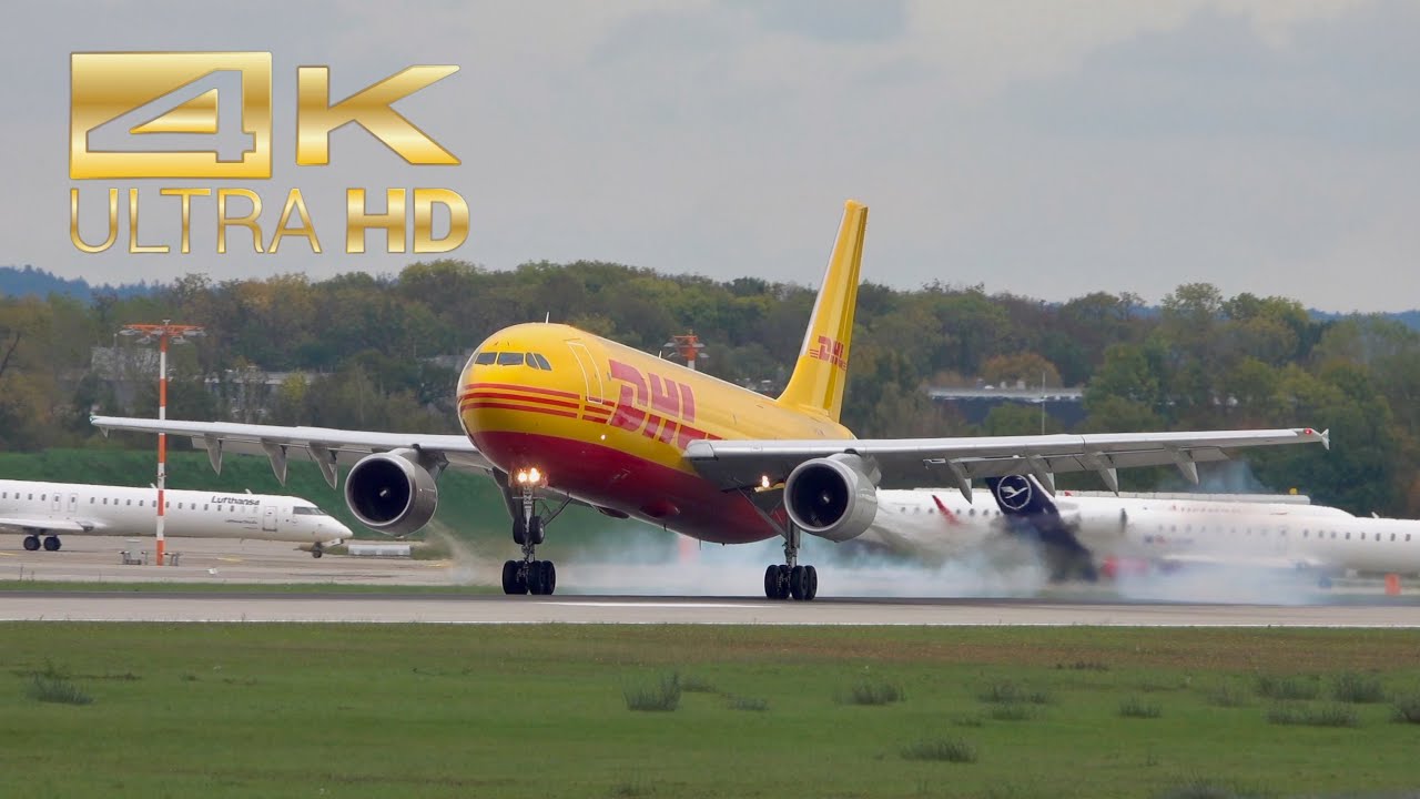 (4K) Airbus A300B4-622RF DHL European Air Transport EAT D-AEAI arrival at Munich Airport MUC EDDM