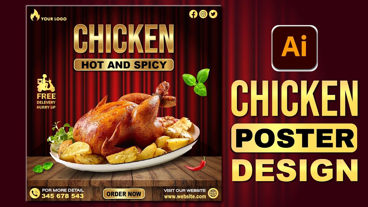 How to make Professional Chicken Poster Design | Adobe Illustrator CC Tutorial
