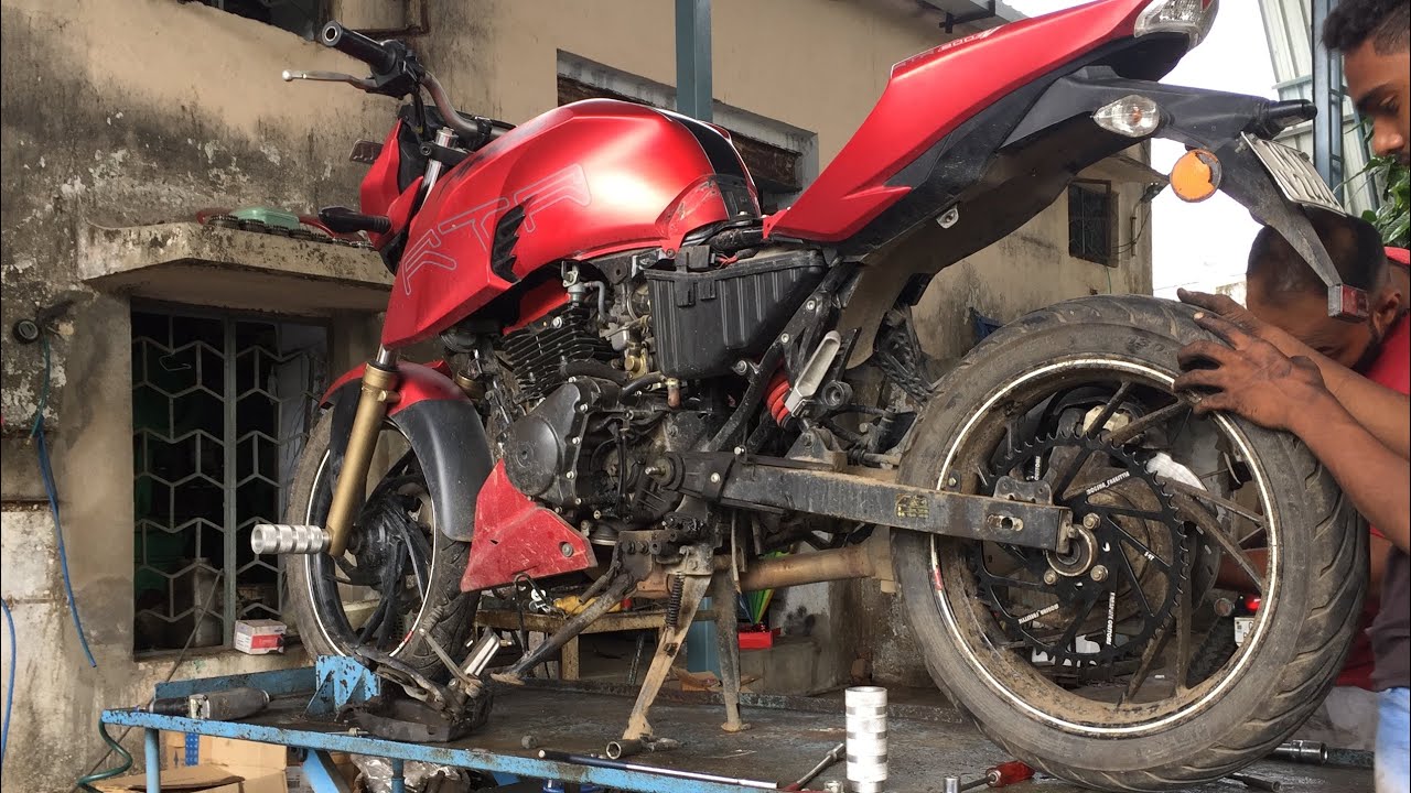 TVS Apache200 Big Sprocket Installation | Stunt Bike Build Part-2