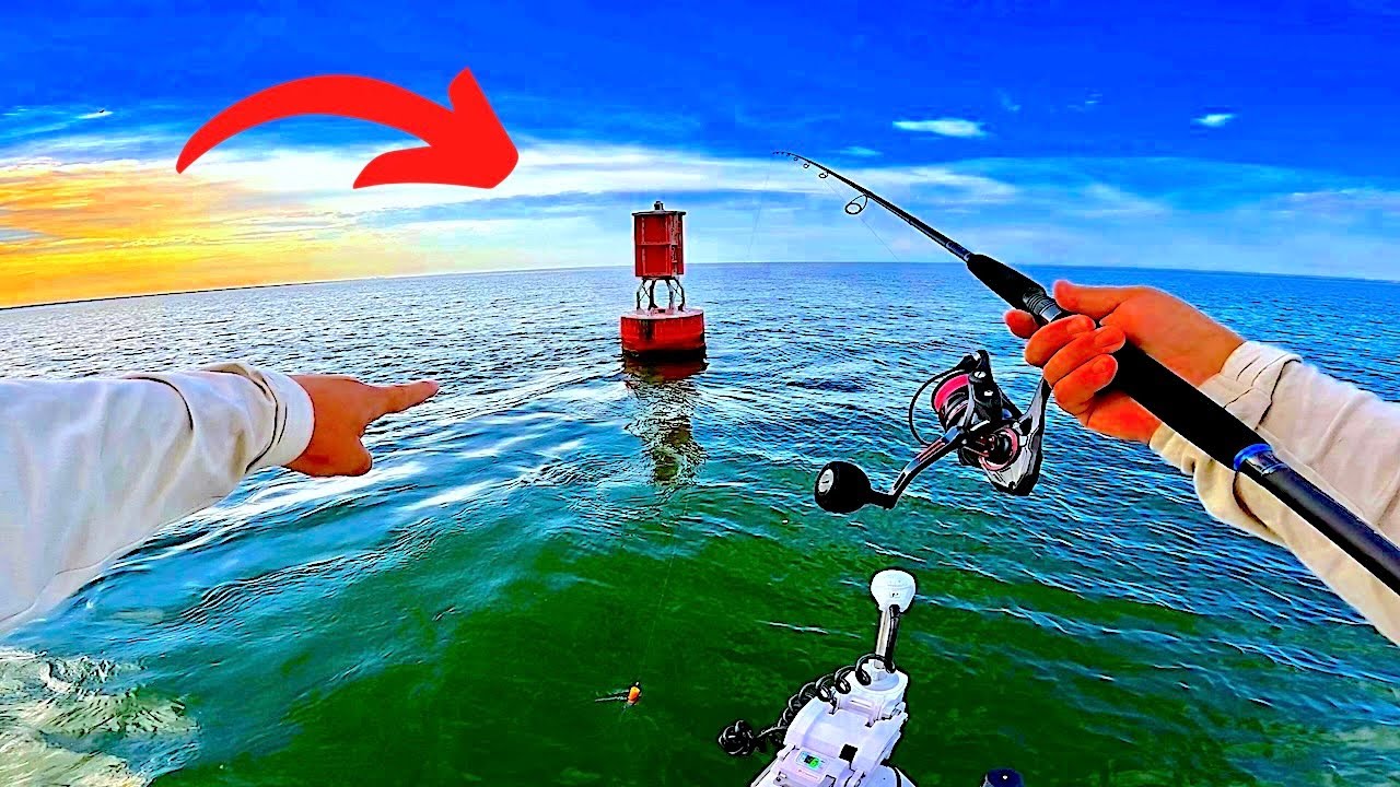 Fishing a LIVE! SHRIMP under these SEA BUOYS for my DINNER! [Catch, Clean, Cook]