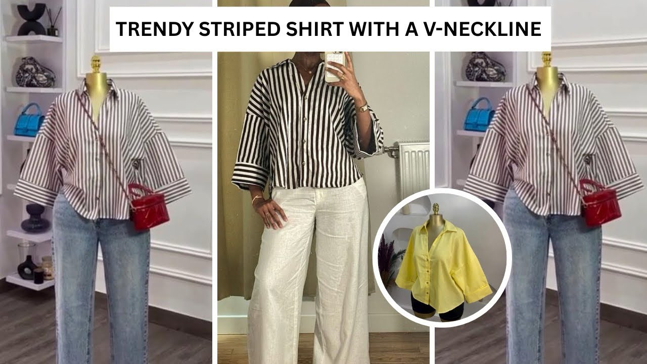 How to cut and sew the trendy striped shirt with v-neckline / Beginner friendly  