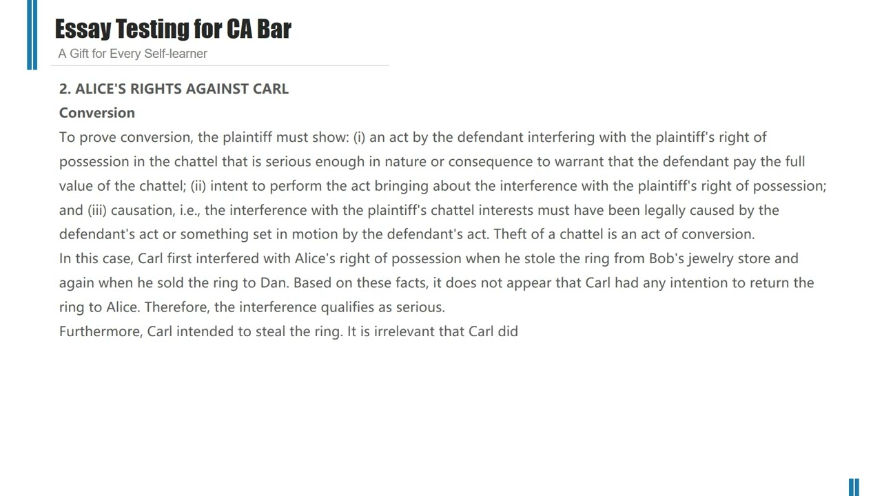 Essay Testing for California Bar Exam (Remedies) Q7 July 1986