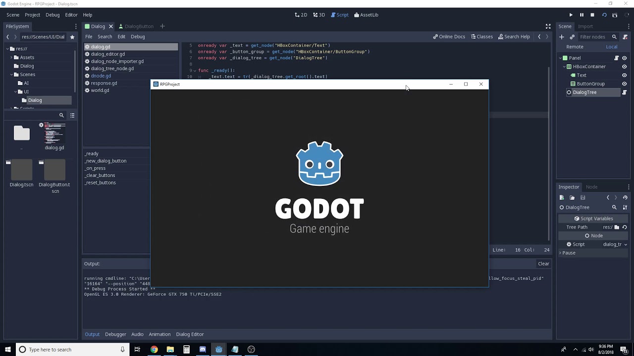 Godot Dialog Tree Tool in action.