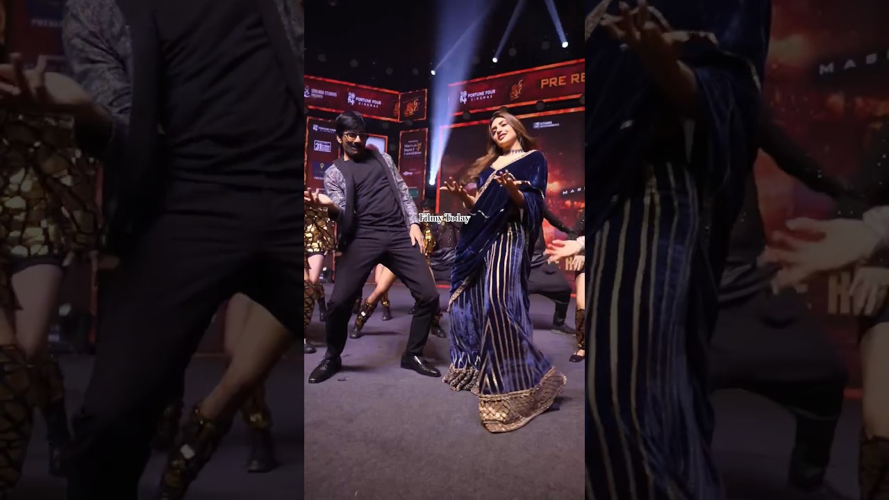 #raviteja & #sreeleela dance Performance At Mass Jathara Pre Release Event #filmytoday