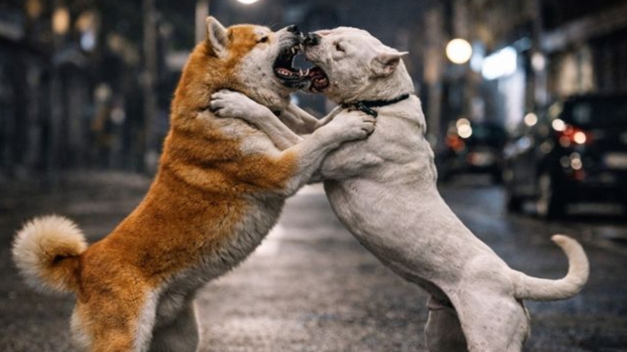Este Akita avanza contra el Dogo Argentino — pero lo inesperado ocurre con ambos