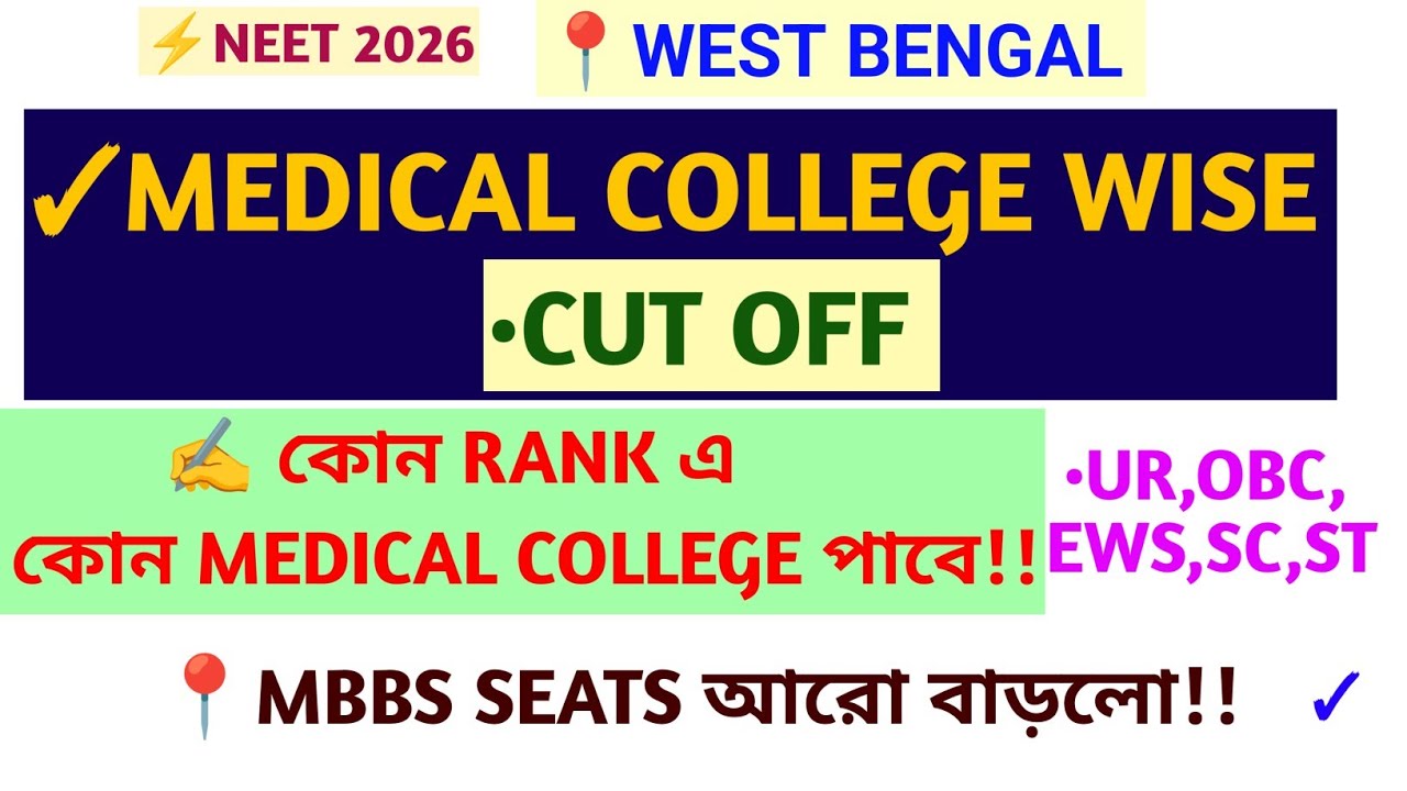 MEDICAL COLLEGE WISE NEET CUT OFF 2026 FOR ALL CATEGORIES/WEST BENGAL 