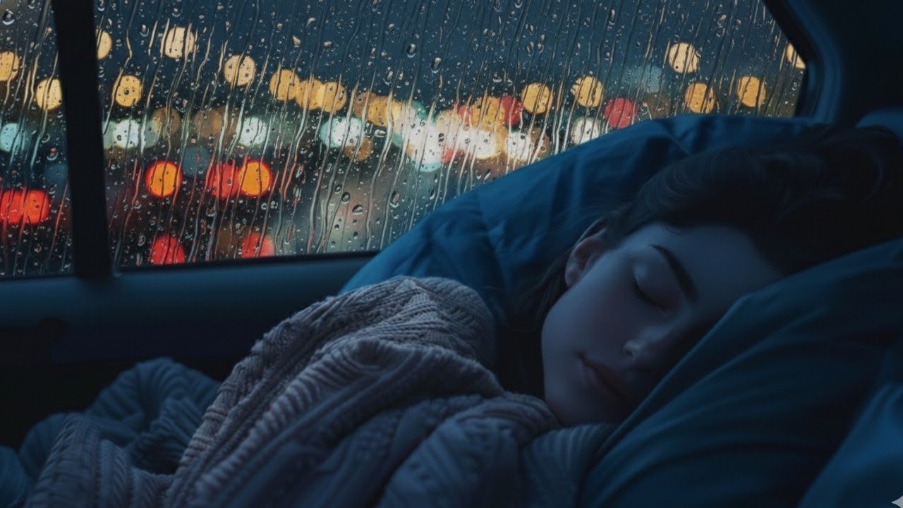 Sleep Deeply During a Massive Thunderstorm in a Car Surrounded by Forest at Night