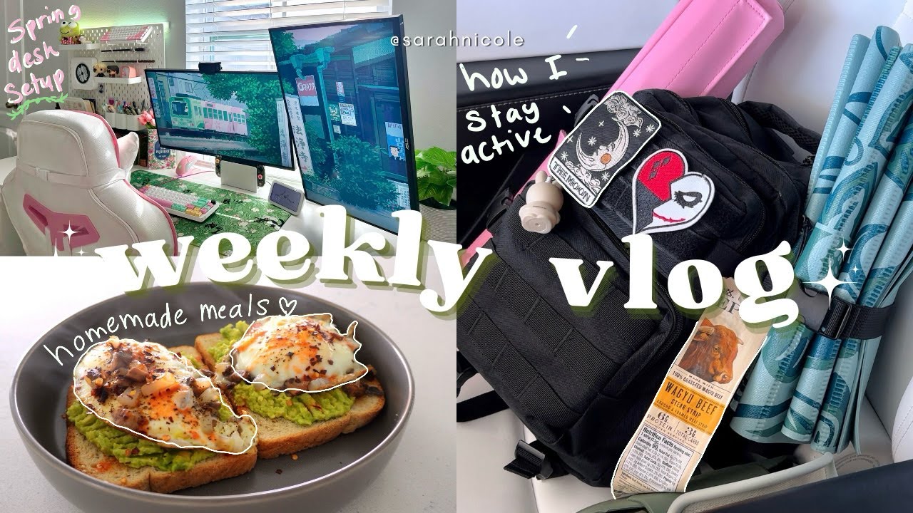 productive vlog🐰| what i eat, uni summer semester, study sessions, spring desk setup, tennis