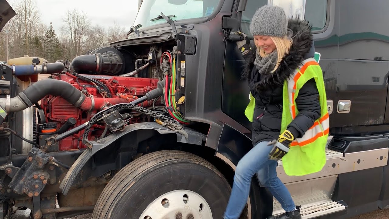Day in driving school Karolina Practice PRE-Trip inspection double clutch Guga Trucks training Volvo