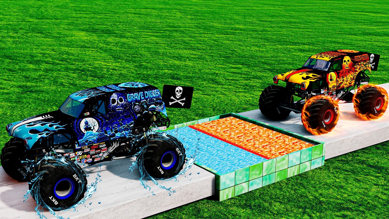 MONSTER TRUCKS  VS LAVA PORTAL - BeamNG.drive Mosnter Truck Crashes