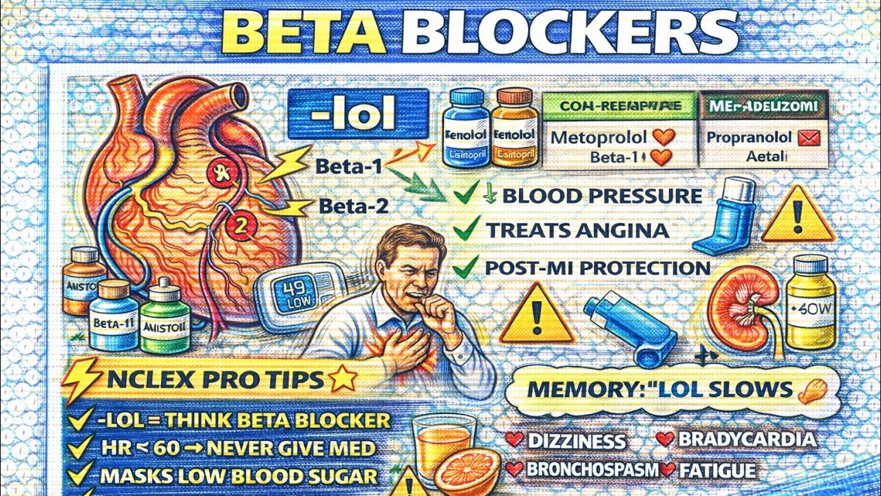 Beta Blockers Explained | Mechanism, Uses, Side Effects | NCLEX Must-Know Cardiac Drug 