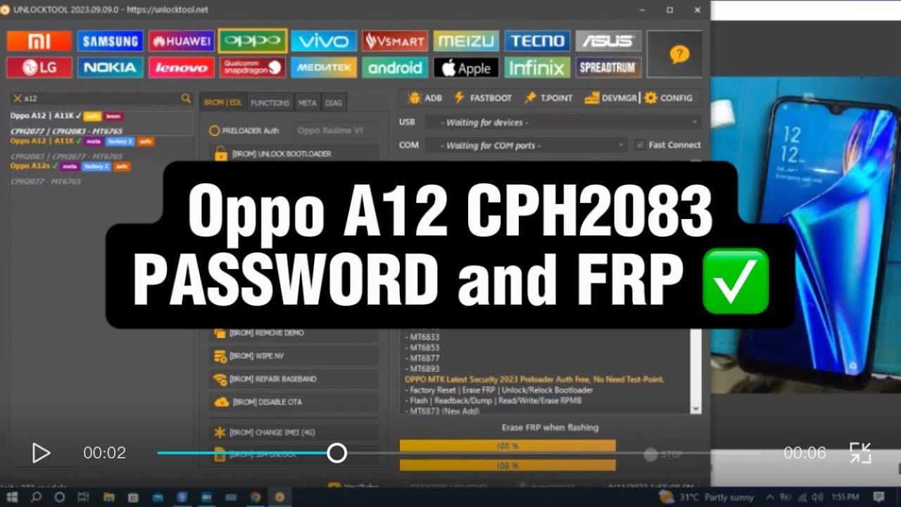 Oppo A12 CPH2083 PASSWORD and FRP bypass with UNLOCKTOOL