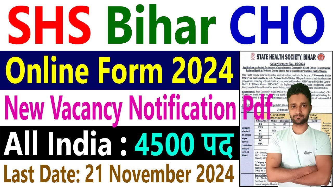 SHS Bihar CHO Recruitment 2024 Notification Pdf NHM 4500 Vacancy Apply Online Form shs.bihar.gov.in